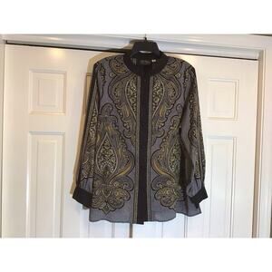 VTG Bob Mackie Wearable Art Sz XL Black Button Up Blouse Timeless Staple Luxury